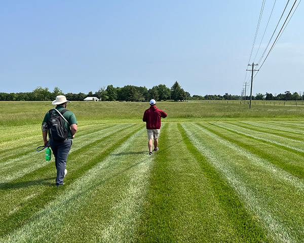 Weed control products being applied to a research farm